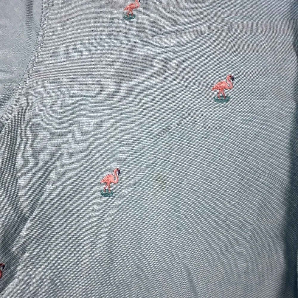 J.Crew Flamingo Embroidered Oxford Shirt Mens Large Blue Button Front Cotton